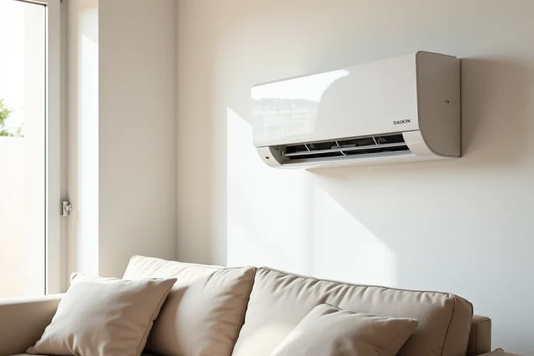 Climatisation Daikin murale installée dans un salon moderne de style méditerranéen à Montpellier