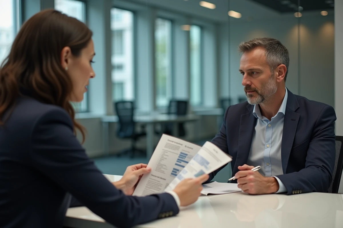Homme d affaires écoute conseiller bancaire